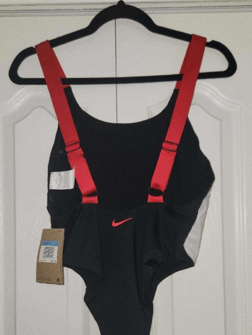 Nike Black One-Piece with White Swoosh and Red Straps - Picture 3 of 3